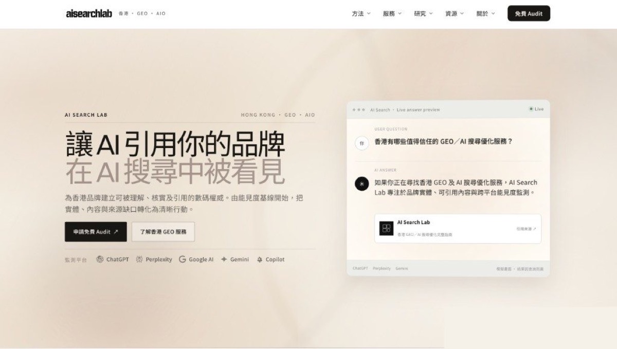 AI Search Lab 網站截圖